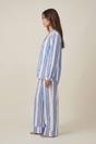 Light Blue Stripe Cotton V Neck Pyjama Trouser Set, Image 2 of 4