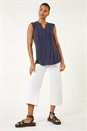 Navy Polka Dot Print Pintuck Vest, Image 2 of 5