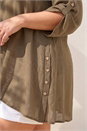Khaki Curve Buttoned Side Asymmetric Top, Image 4 of 4