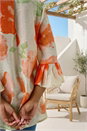 Orange Floral Print Frill Sleeve Top, Image 4 of 4