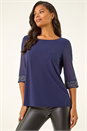 Midnight Blue Embellished Cuff Chiffon Top, Image 4 of 5