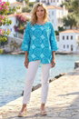 Blue Spiral Print Asymmetric Tunic Top, Image 2 of 4