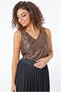 Gold Petite Sequin Sparkle  V-Neck Vest Top, Image 2 of 5