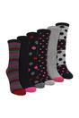 Pink 6 Pack Ladies Bamboo Socks Soft Breathable Patterned Everyday Socks, Image 1 of 3