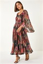 Multi  Floral Print Shimmer Midi Dress, Image 3 of 5