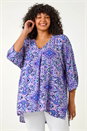 Purple Curve Printed Pleat Front Top, Image 1 of 5
