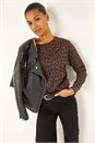 Chocolate Animal Print Metallic Stretch Top, Image 2 of 6