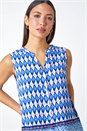 Blue Longline Border Print  V-Neck Blouse, Image 4 of 5