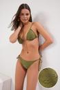 Khaki Textured Triangle Bikini Set with Tie Side Detail, Image 1 of 3