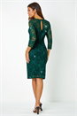 Green Sequin Lace Ruched Stretch Dress, Image 3 of 5