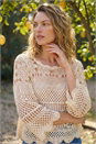 Natural Crochet Knit Flared Sleeve Top, Image 1 of 4