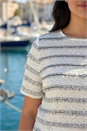 Ivory  Curve Stripe Frill Lace Top, Image 4 of 4