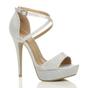 Silver AJVANI Silver High Heel Crossed Straps Platform Sandals, Image 1 of 6