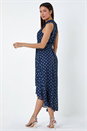 Navy  Metallic Foil Spot Halter Neck Midi Dress, Image 3 of 5