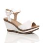 White AJVANI White High Wedge Heels Ankle Strap Cork Sandals, Image 1 of 6