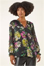 Black Metallic Floral Print Blouse , Image 4 of 5