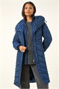 Midnight Blue Hooded Quilted Coat, Image 1 of 5