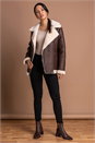 Brown Faux Fur Lined Zip Detail Aviator Jacket, Image 3 of 5
