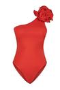 Red One Shoulder Applique Detail Asymmetric Swimsuit, Image 3 of 6