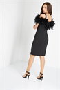 Black Feather Trim Bardot Dress, Image 2 of 4