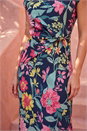 Navy  Floral Leaf Print Wrap Twist Dress, Image 4 of 4