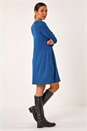 Blue Side Button Detail Stretch Swing Dress, Image 3 of 5