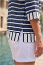 Navy  Stripe Print V-Neck Tunic Top, Image 4 of 4
