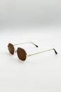 Brown Oval Geometric Metal Frame Sunglasses in Gold Brown, Image 2 of 4