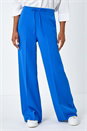 Royal Blue Wide Leg Elastic Waist Tie Waist Trouser, Image 4 of 5