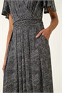 Black Spot V-Neck Midi Wrap Dress, Image 5 of 5