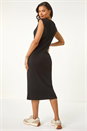 Black Ribbed Cap Sleeve Midi Dress, Image 3 of 5