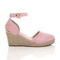 Light Pink AJVANI Light Pink Mid Wedge Heel Ankle Strap Espadrille Sandals, Image 2 of 6
