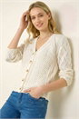 Ivory  Scallop V-Neck Knit Cardigan, Image 1 of 5