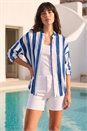 Navy  Stripe Print Relaxed Button Shirt, Image 2 of 4
