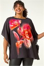Red Curve Floral Overlay Top, Image 4 of 5