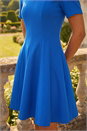 Royal Blue Panel Flared Stretch Dress, Image 4 of 4
