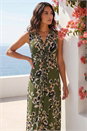 Khaki Leaf Print Twist Front Maxi Dress, Image 2 of 4