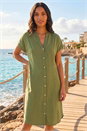KHAKI Linen Blend Shift Dress, Image 1 of 4
