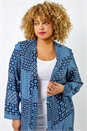 Blue Curve Geo Patchwork Print Longline Kimono, Image 4 of 5