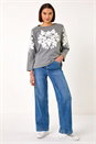 Grey Floral Applique Detail Stretch Top, Image 3 of 5