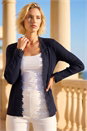 Navy Lace Trim Knit Cardigan, Image 1 of 4