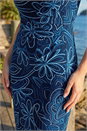Royal Blue Petite Leaf Print Gathered Stretch Dress , Image 4 of 4