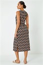 Black Abstract Print Drawcord Stretch Midi Dress, Image 3 of 5