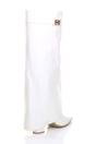 White AJVANI White High Block Heel Pointed Toe Fold Over Knee Boots, Image 4 of 4