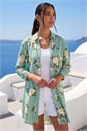 Sage Floral Cotton Blend Longline Tunic Shirt, Image 1 of 4