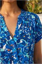 Blue Floral Print Pintuck Stretch Shirt , Image 4 of 4