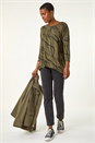 Khaki Abstract Line Print Stretch Jersey Top, Image 1 of 5