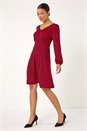 Red Ditsy Floral Print Lace Trim Stretch Dress, Image 4 of 5