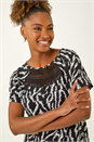Black Abstract Crochet Stretch T-Shirt, Image 3 of 5
