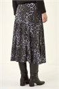 Dark Grey Leopard Print Midi Skirt, Image 4 of 5